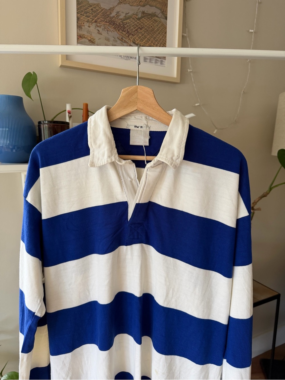 O’Neills Vintage Made in Ireland Men's Blue & White Striped Rugby Shirt